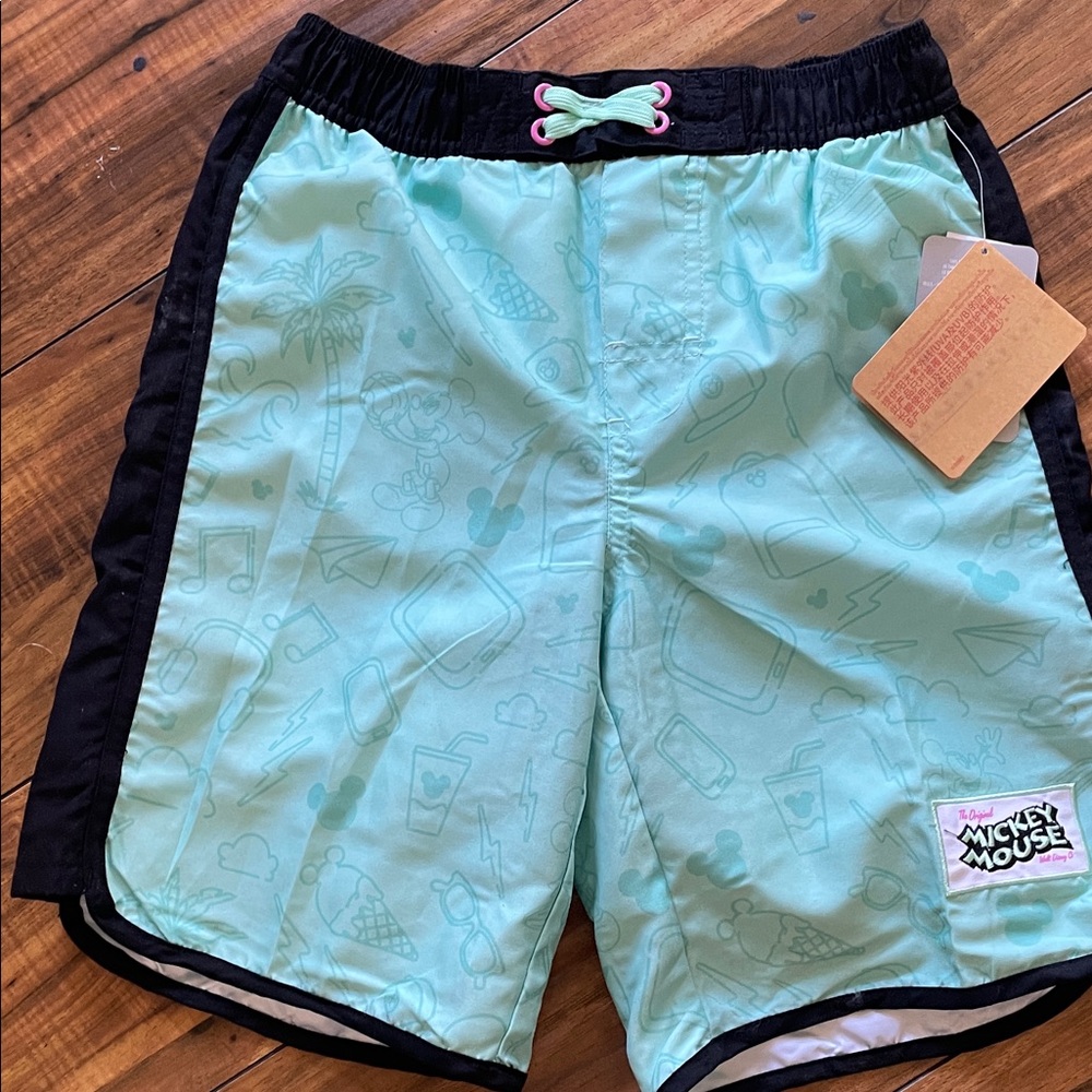 Disney Aqua Mickey Mouse Swim Shorts with Black Trim